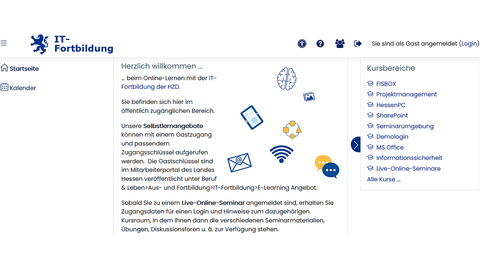 Startseite des Lernportals der HZD und ihrer IT-Fortbildung