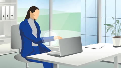 Trickfilmfigur E. Gover am Schreibtisch