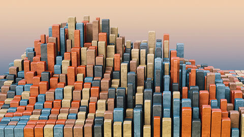 Digitalisierung nach dem Baukastenprinzip – ein zentrales Vorhaben der HZD Aus bunten Bausteinen aufgebaute Skyline, die die IT-Architektur des Vorhabens Verwaltungsdigitalisierung symbolisiert