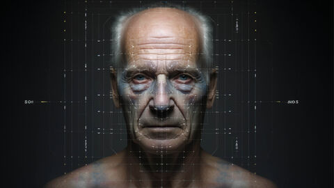 Maschinen oder kreative Köpfe – HZD-Thema „Künstliche Intelligenz“ Mit KI erzeugtes Bild in Ölmalerei-Optik, auf dem das Gesicht eines älteren Mannes mit einer darübergelegten Grafik aus Schaltkreisen zu sehen ist