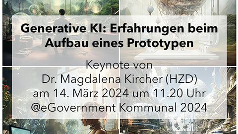 egovernment kommunal_teaser-Foto Keynote M. Kircher Bildcollage aus KI-generierten Einzelfotos zum Vortragsthema Generative KI