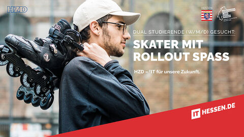 Beste Aussichten für IT-Interessierte: duales Studium bei der HZD	 Junger Mann mit Baseball-Cap im Profil, der über der Schulter ein Paar Inline-Skates trägt