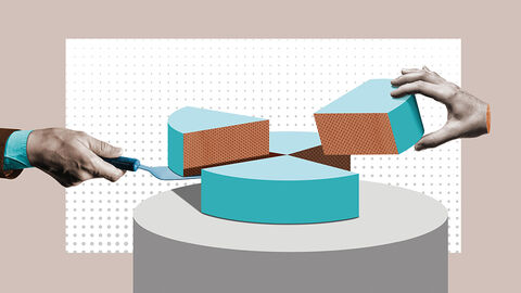 Best-Practice-Beispiele aus der HZD: IT-Lösungen für die Digitalisierung der Justiz Illustration mit Kuchen auf einem Tisch sowie zwei vom linken und rechten Bildrand aus zugreifenden Händen, die sich ein Stück davon nehmen