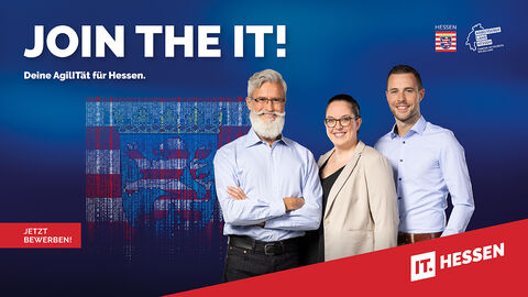 Starker Partner der Arbeitgebermarke IT Hessen: die HZD Professionals-Motiv der Arbeitgebermarke IT Hessen mit der Aufforderung „Join the IT! Deine AgilITät für Hessen.“
