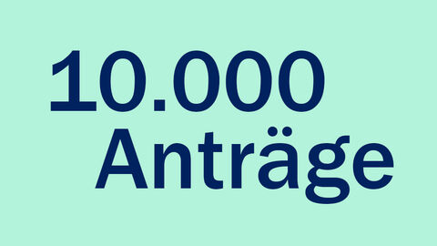 Beeindruckende Zahl aus der HZD: 10.000 über HessenDANTE eingereichte Anträge im Januar 2025 Grafik mit blauer Schrift "10.000 Anträge" auf türkisfarbenem Grund