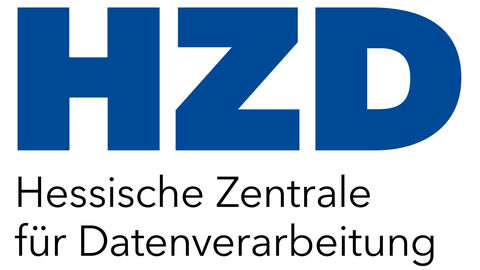 Blaues Logo der HZD auf weißem Grund mit „Hessische Zentrale für Datenverarbeitung“ in zwei Unterzeilen