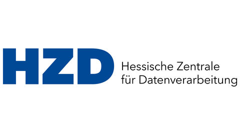 Blaues Logo der HZD auf weißem Grund mit „Hessische Zentrale für Datenverarbeitung“ in zwei daneben stehenden Zeilen