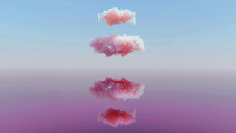 Alles auf Kurs: die Cloud-Services der HZD für die Steuerverwaltung Zwei untereinander schwebende rosa Wolken vor blauem Himmel, die sich in der darunter liegenden Wasserfläche spiegeln